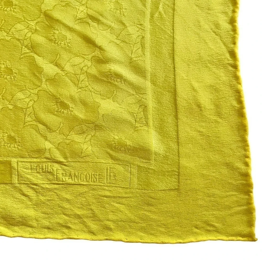 Vintage Louis Francoise Yellow Floral Jacquard Silk Square Scarf